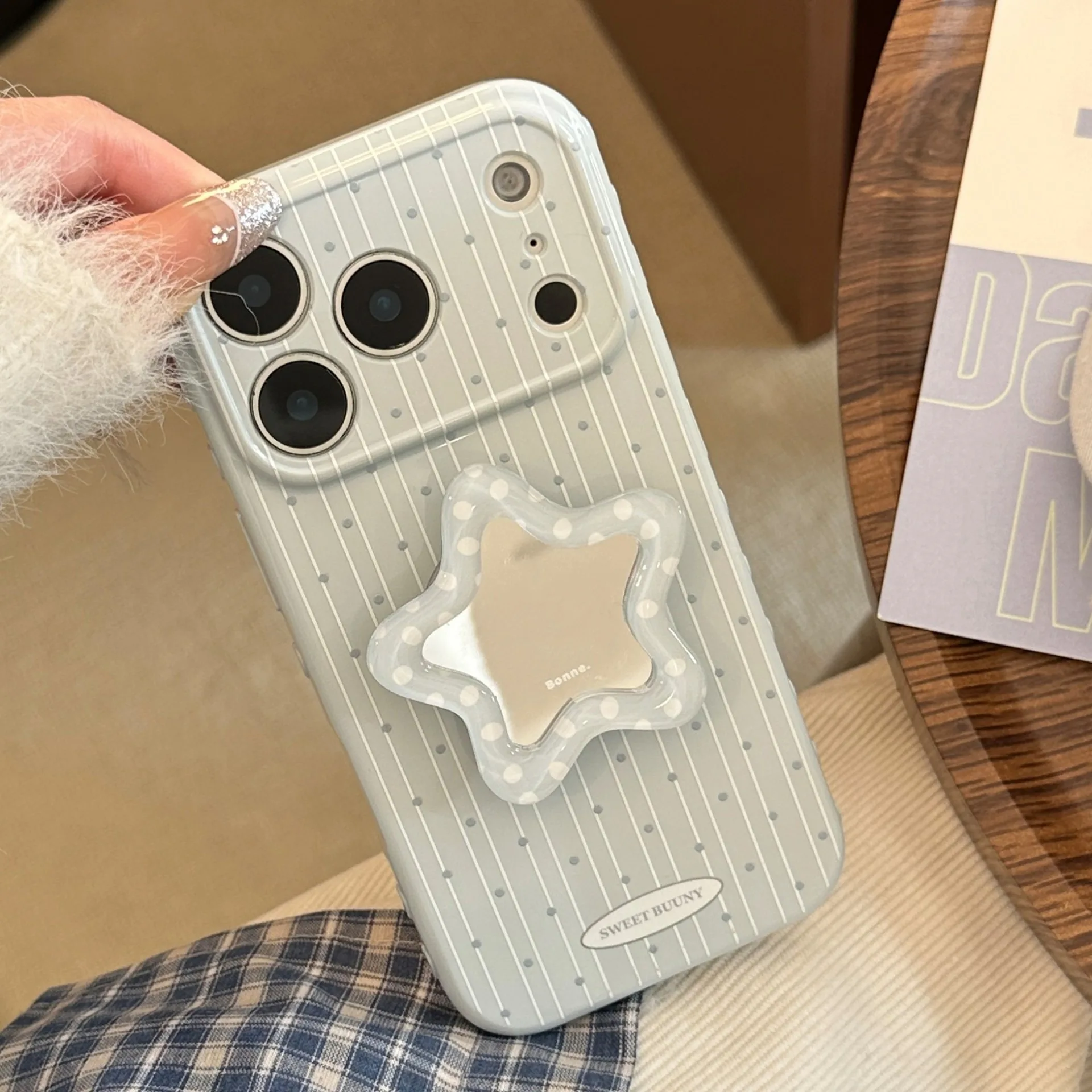 Cute Polka Dot Star Phone Holder Case with Shockproof Soft TPU Bracket Stand