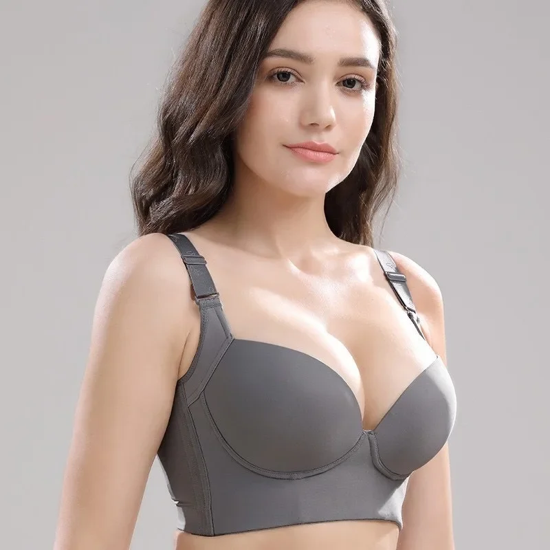 Sexy Deep V-Neck Push Up Bra Plus Size Underwire Bra Women's Underwear 3/4 Cup Breathable and Comfortable