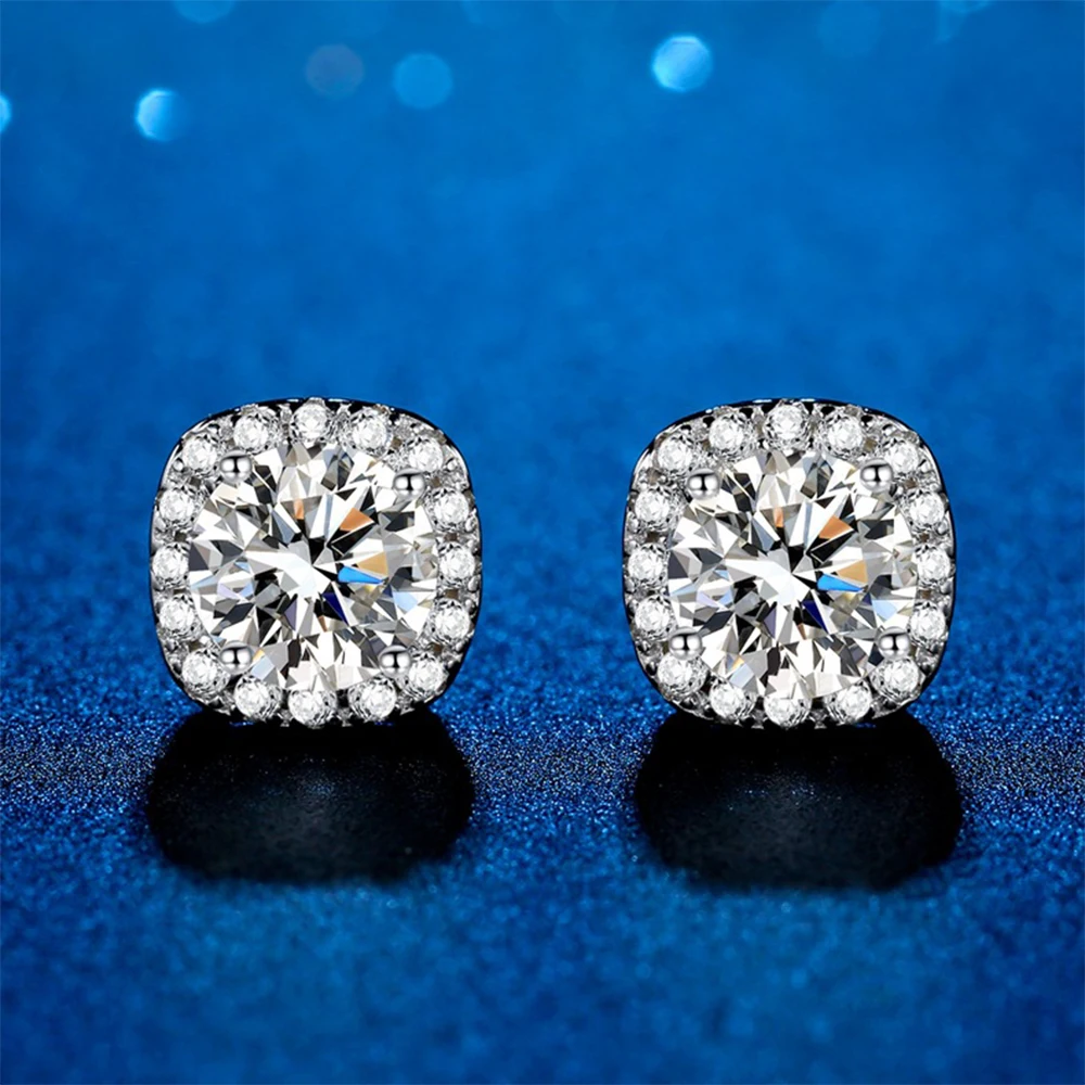 XSLJIAMEI 0.5ct 1.0ct 2.0ct D color Mossan Ear Stud S925 Silver Luxury Square Earwrap Wedding Premium Jewelry Gift
