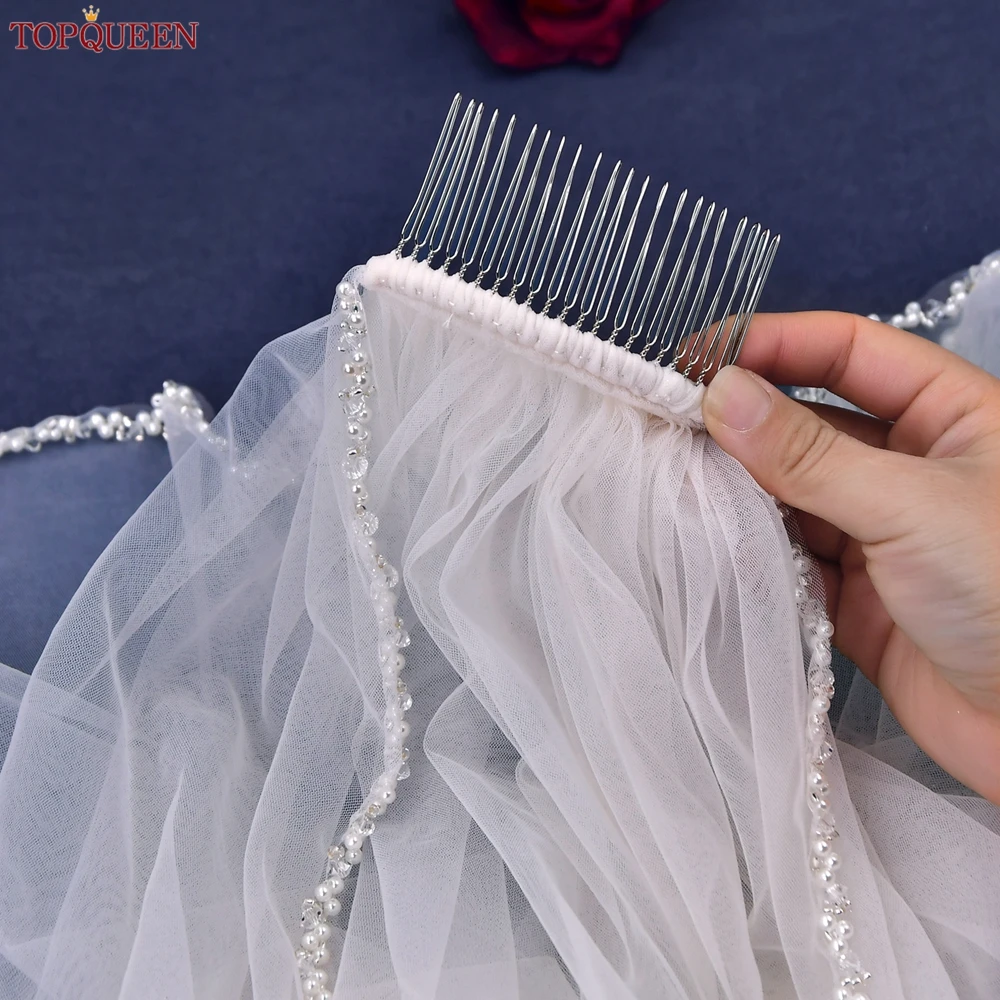 Bridal Veil TOPQUEEN V175 Crystal Edge Wedding Veils for Bride with Rhinestones Cathedral 1 Tier Wedding Hair Accessories