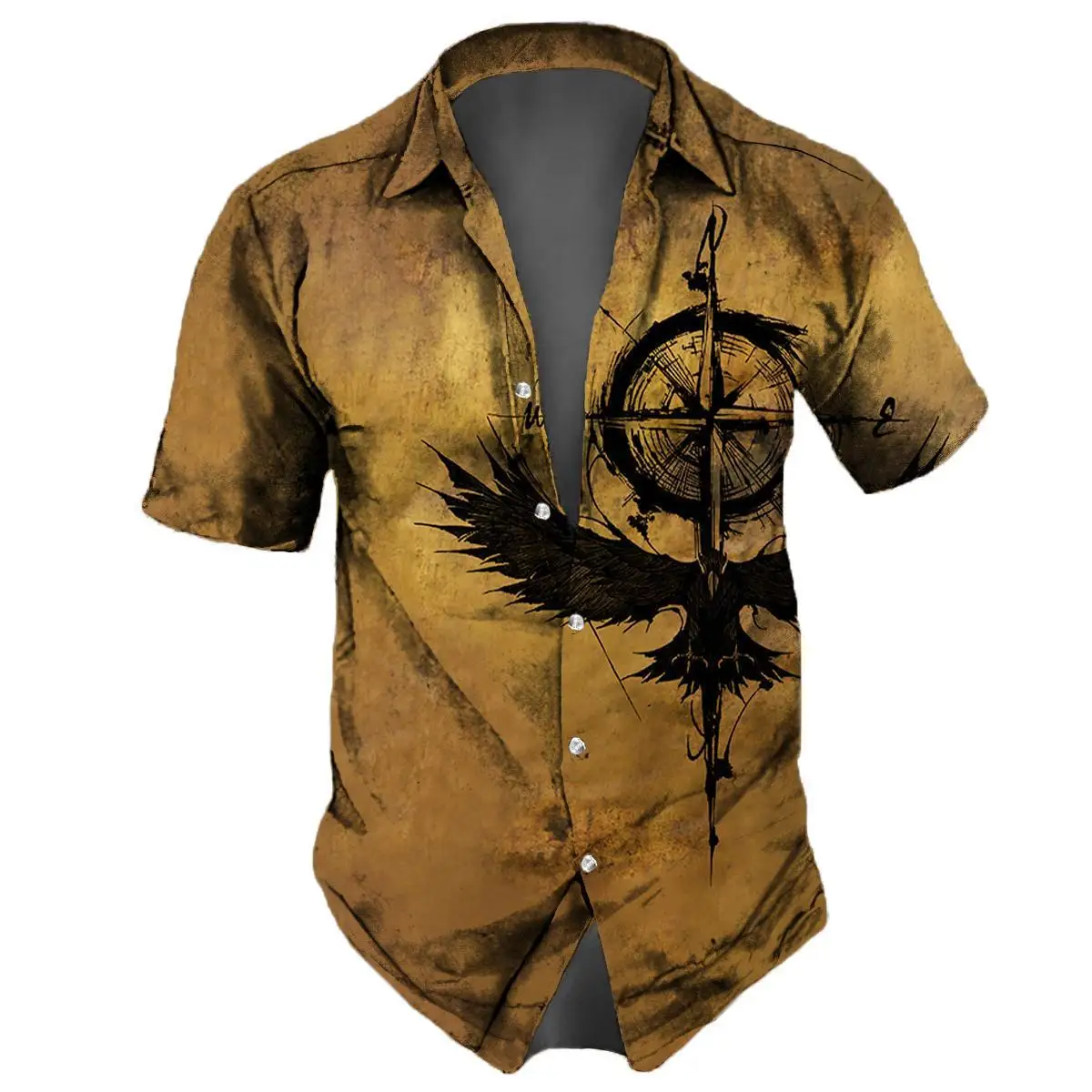 Camicia Uomo Retro Con Stampa Velaio 3D - Maniche Lunghe Slim Fit Colletto Alla Coreana - 4