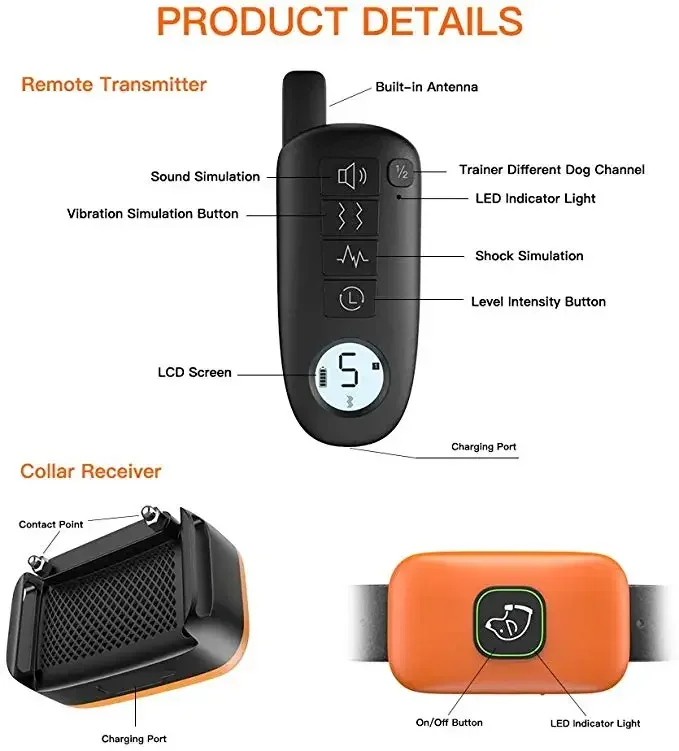 

Stop Training Pet Drop Rechargeable Sound Collar Vibration Shock Remote Bark Shipping Dog Electric Waterproof 1000ft