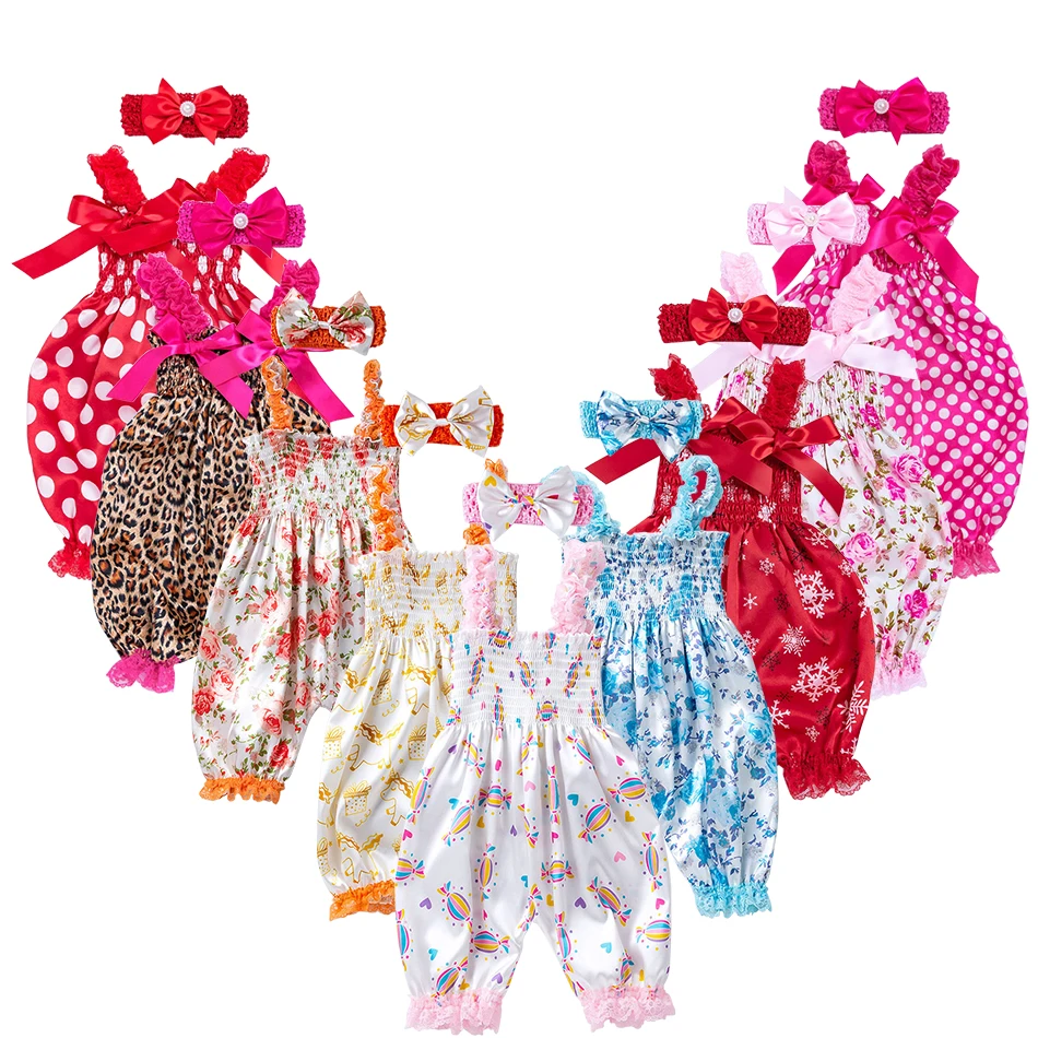 

2024 Summer Fashion Rompers Premium Quality Cute Cartoon Printed Baby Girls Strap Romper with Trendy Lantern Pants Baby Clothing