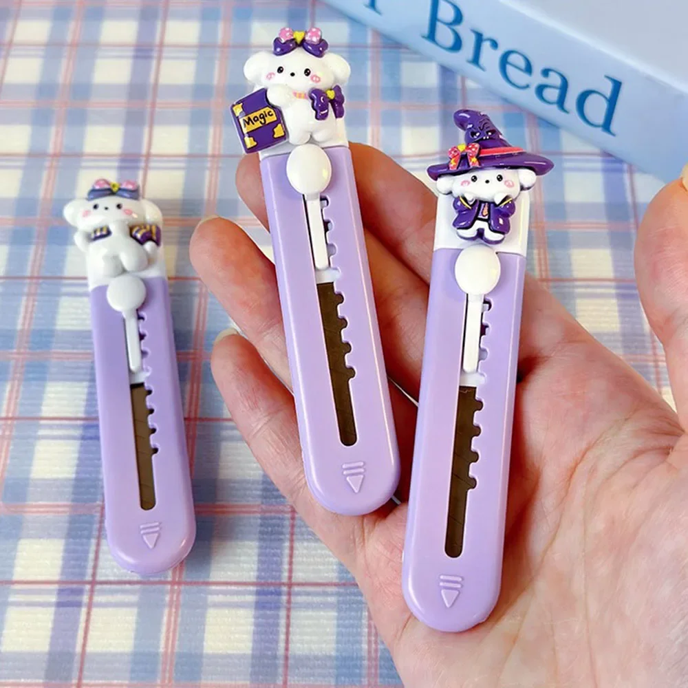 Utility Knife Mail Opener Pocket Folding Knife Craft Cutting Knife 1 PCS Cute Purple Cartoon Alloy Mini Portalble Utility Knife Cutter Letter Envelope Opener Mail Knife School Office Supplies