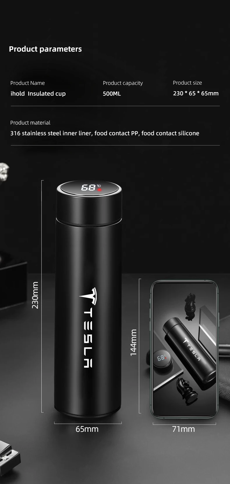 Coffee thermos leak proof car vacuum bottle travel portable thermos cup For Tesla Model 3 Y S X Cybertruck Juguete Roadster