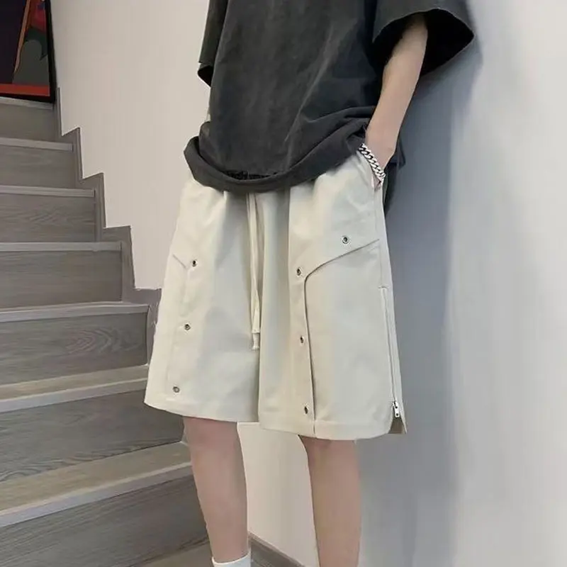 2024 Summer Elegant Fashion Harajuku Slim Fit Ropa Hombre Loose All Match Sport Casual Pants Solid Pockets Zipper Work Shorts