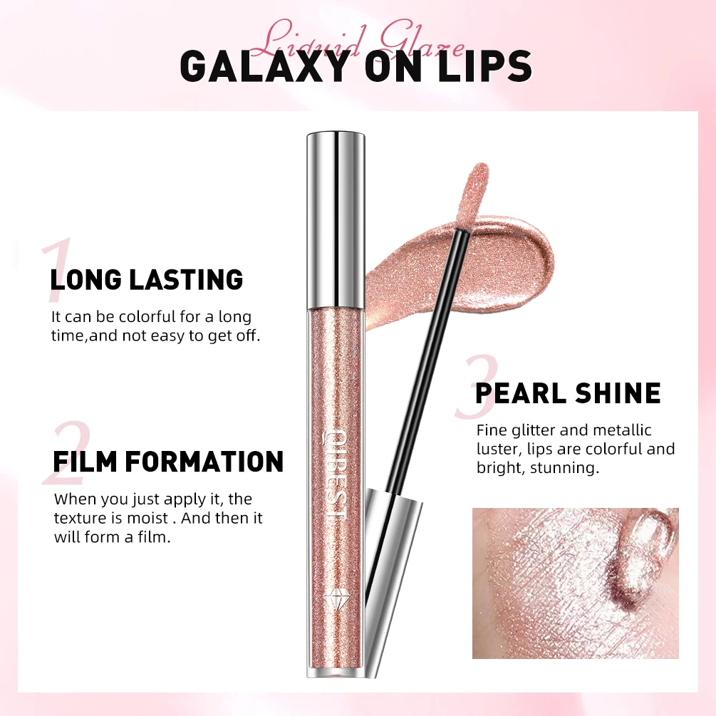 QIBEST Glitter Diamond Liquid Lipstick Waterproof Long Lasting Pearl Shiny Lip Gloss Metal Charming Women Lip Makeup 6 Colors 4