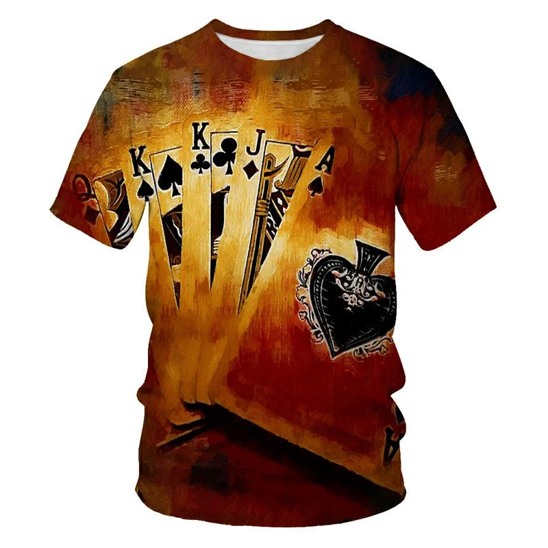 

Summer men's 3D Las Vegas poker game pattern T-shirt casual fashion trend men's top