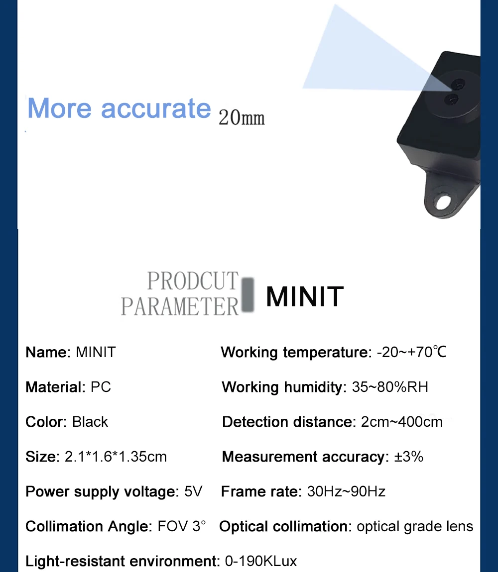 MINIT Laser Infrared Ranging Module TOF Sensor Ultra-light Accurate Small Angle