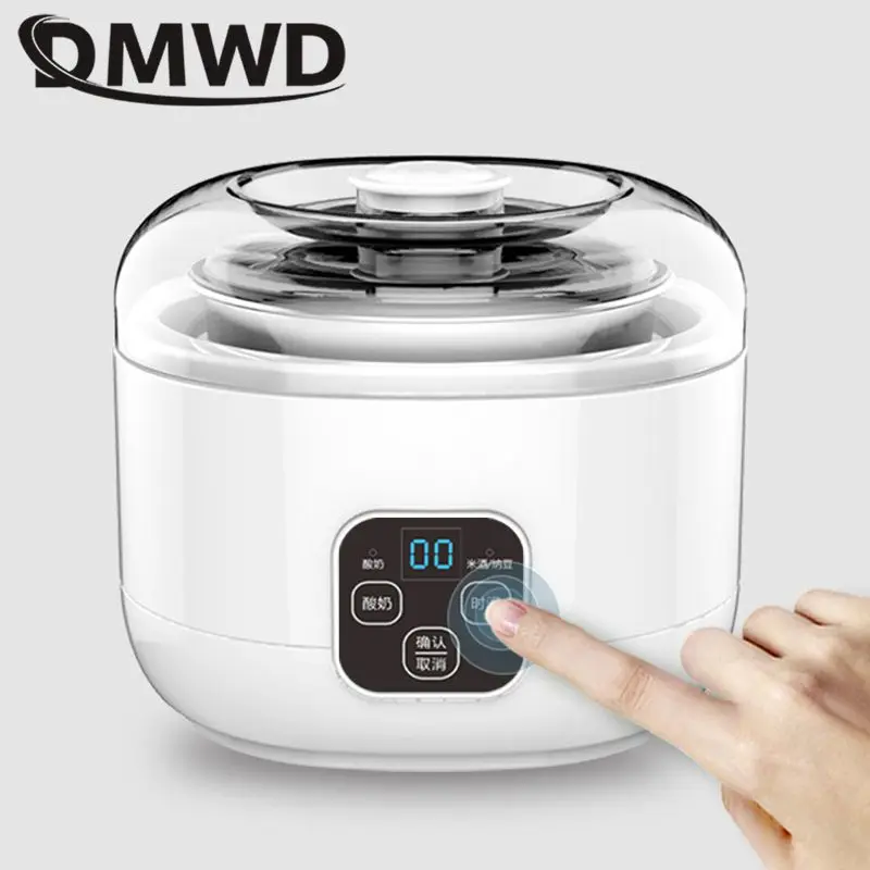 DMWD 1L Electric Yogurt Maker Household Automatic Fermentation Natto Rice Wine Machine Stainless Steel liner Ceramic Cup Tank EU
