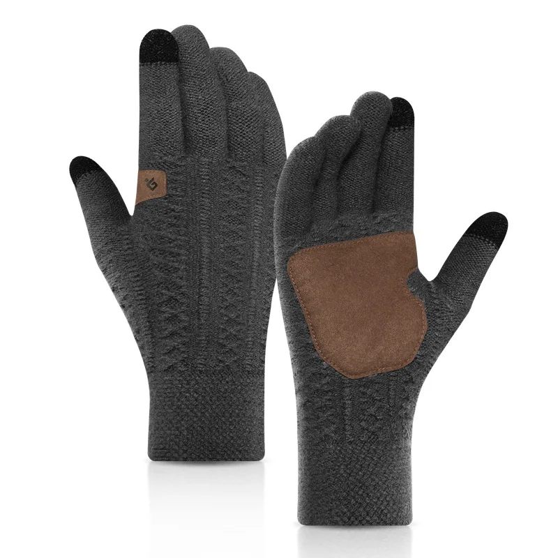 

Winter cycling gloves men's warm windproof fleece non-slip casual business touch screen knitted
