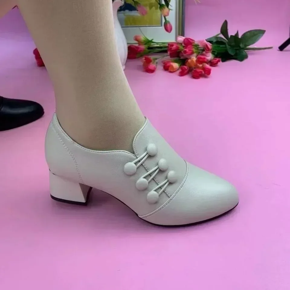 Women's Boots 2025 New Casual Leather Shoes for Women Comfort Office Low Boots Pointed Toe Ladies High Heels Red Wedding Shoes - 3