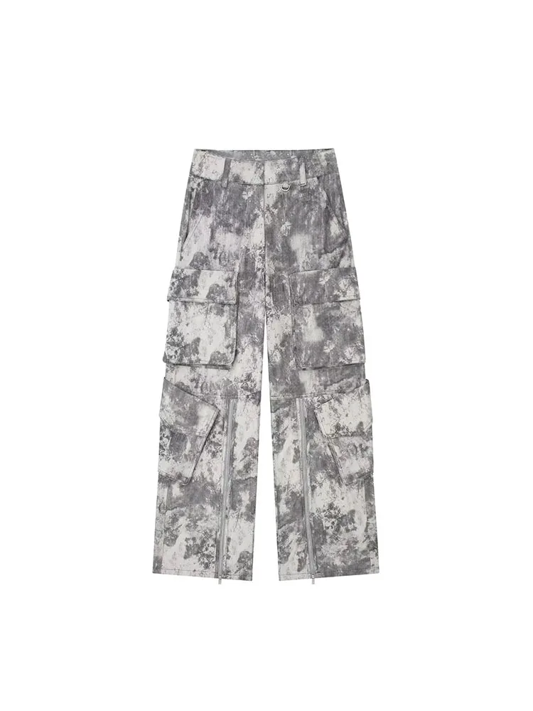 

TRAF 2023 Women Print Cargo Pants Fashion High waist Loose Trousers Ladies Low Waist Streetwear Casual Pants