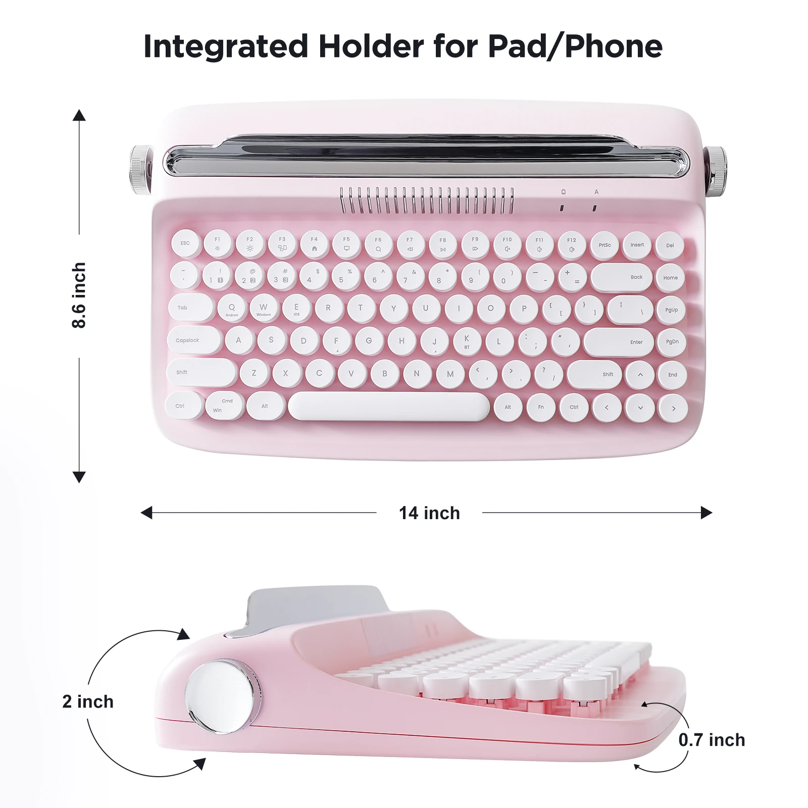 Yunzii-actto B303 Máquina de Escrever sem Fio Bluetooth Teclado Estético Suporte Integrado para Vários Dispositivos Rosa Bebê Retro - Imagem 5