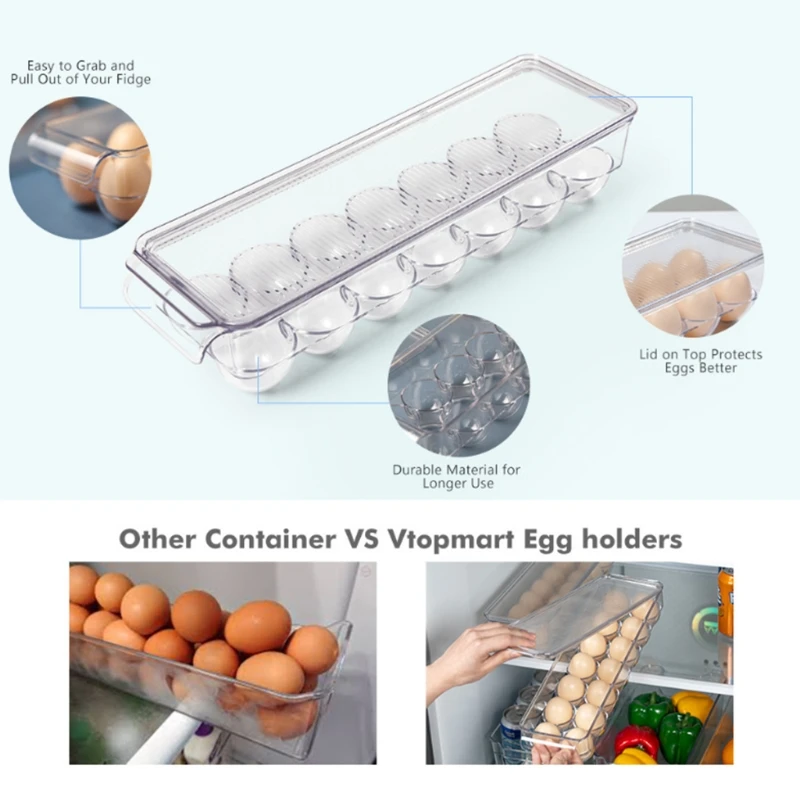 Egg Storage Container for Refrigerator, Vtopmart 2 PACK Egg Holder,  Stackable Tray Holds 14 Eggs