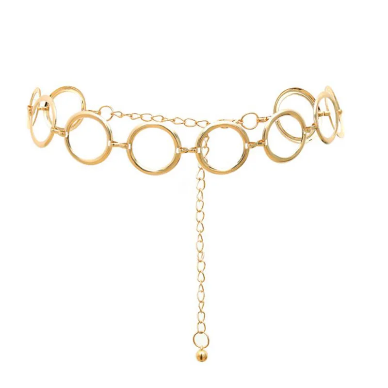 Damen Geometrische Lange Bauch Taille Kette Gürtel Für Frauen Mode Weibliche Persönlichkeit Metall Gold Kreis Kette Gürtel Für Kleid – Detail 1