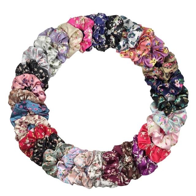 6pcs/lot Satin Scrunchies Fashion Women Accessories Print Ditsy Floral Elastic Hair Band Ponytail Holder Tie Rubber Leopard Cute 2