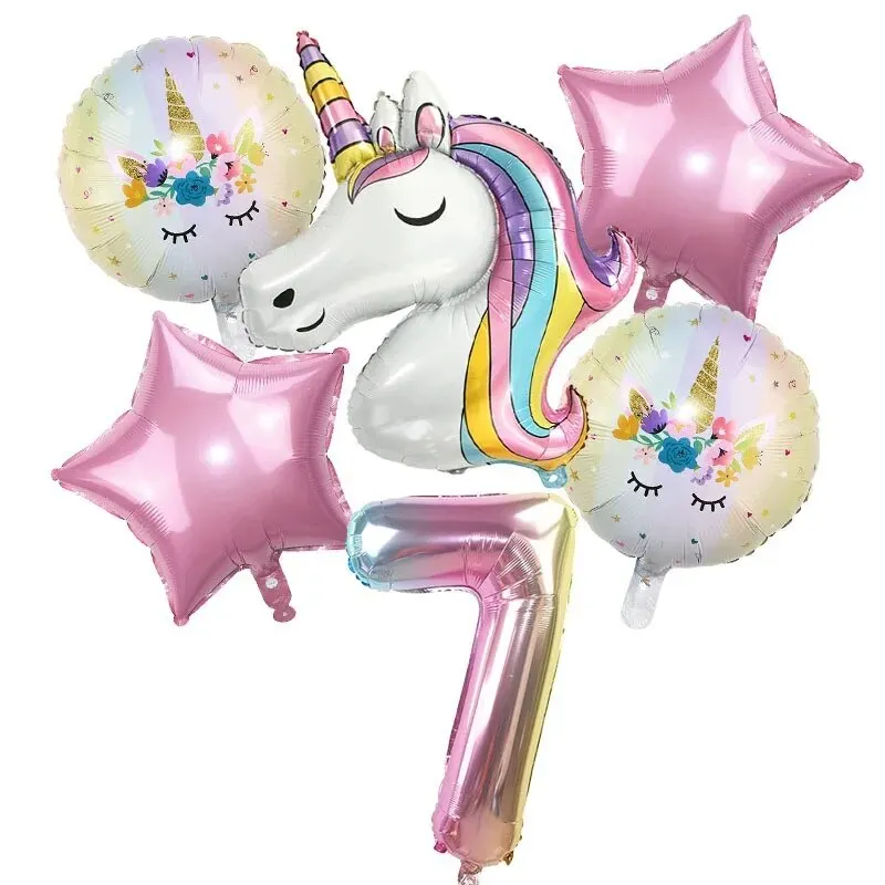 Foil Birthday Balloons 1Set Rainbow Unicorn Balloon 32 Inch Number Foil Balloons 1st Kids Unicorn Theme Birthday Party Decorations Baby Shower