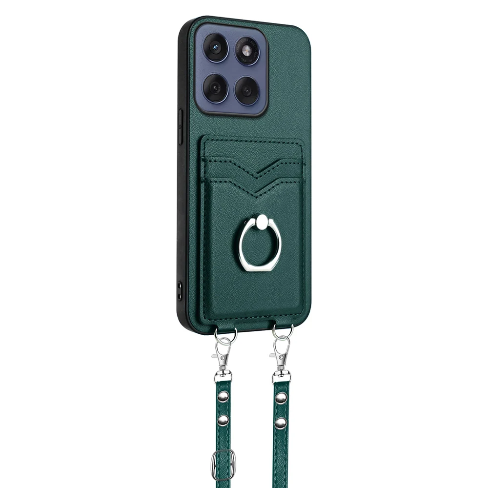 Crossbody Strap Leather Ring Holder Phone Case
