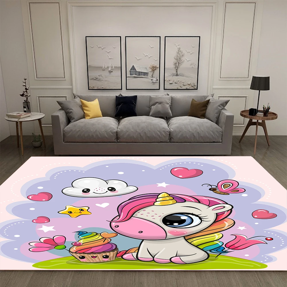 Home Decor Cartoon Child Unicorn 3D Carpets for Living Room Bedroom Area Rug Soft Flannel Kids Room Play Crawl Furry Floor Mat