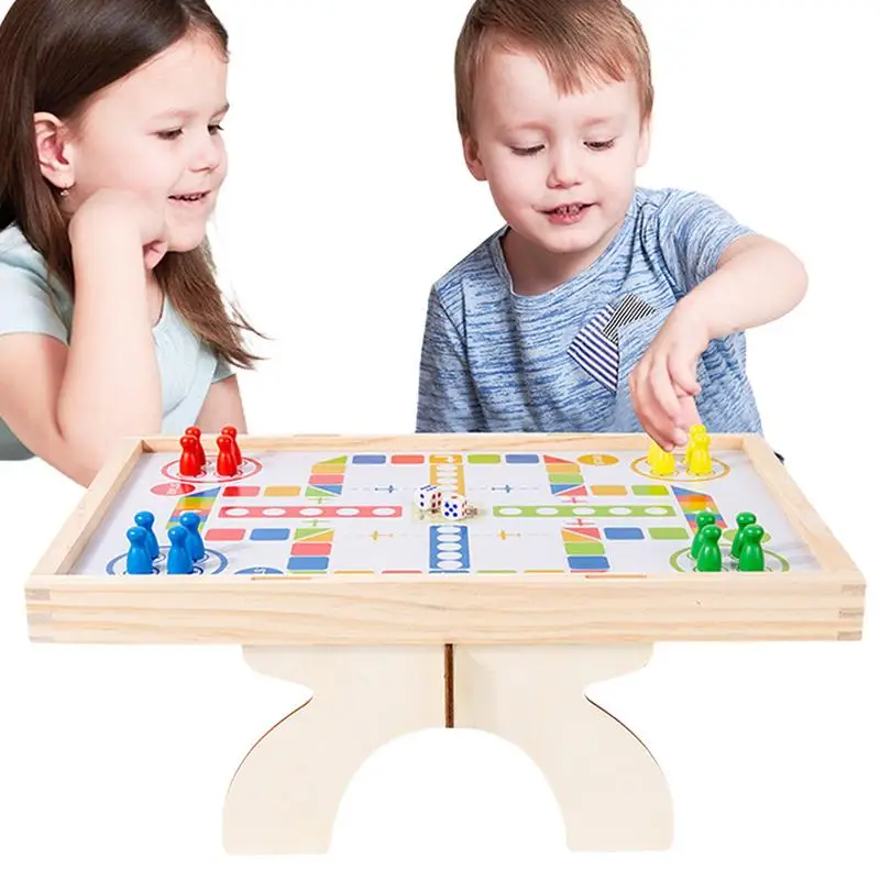 

Wooden Double-Sided Board Game with Flying Chess Foosball Table for Kids Funny Aeroplane Chess for Hand-Eye Table Soccer Game