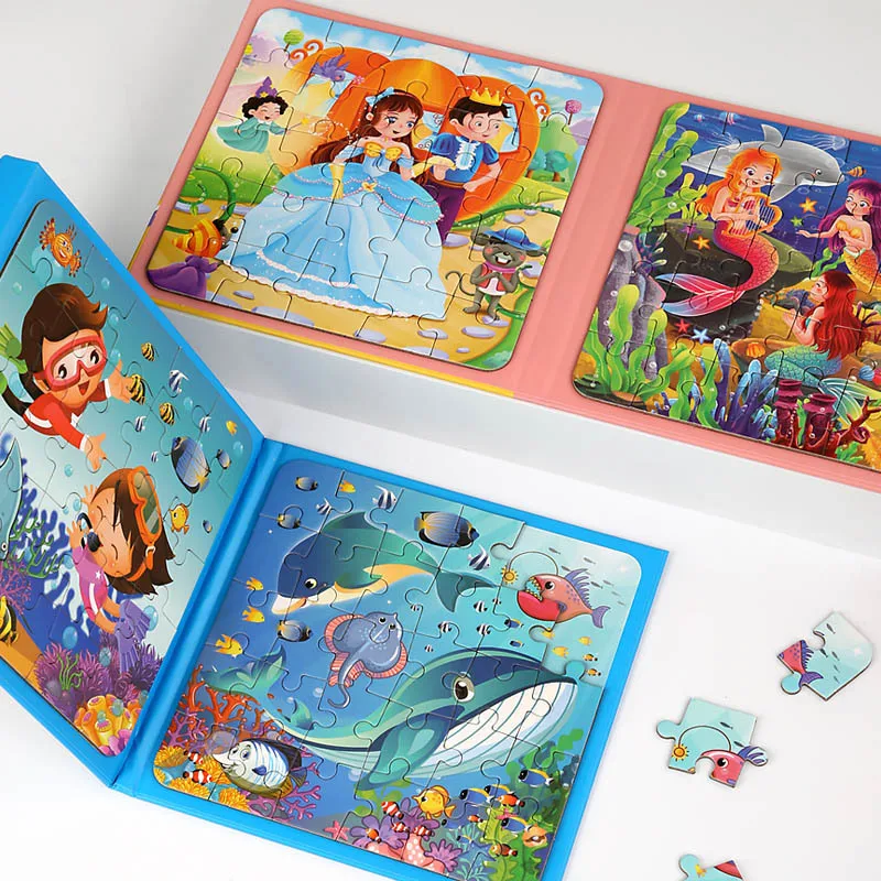 Magnetic Puzzles Games for Kids Busy Quiet Cartoon Animals Jigsaw Book Montessori Baby Educational Toys Children's Early Gifts