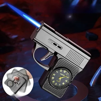 New Creative Gun Type True Watch Windproof Jet Blue Flame Butane Gas Torch Lighter Outdoor Funny Portable Cigar Lighters Smoking - Image 2