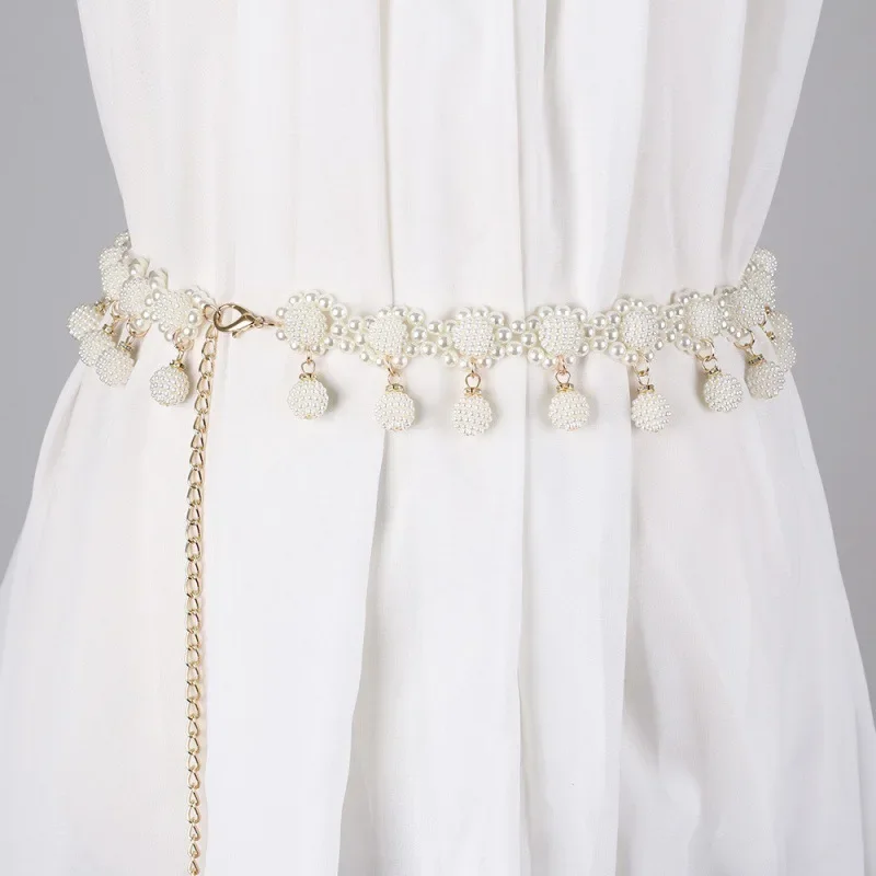 Fashion Ladies Woven Pearl Waist Chain Beads Dance Belt Daily Wedding Dress Waist Chain
