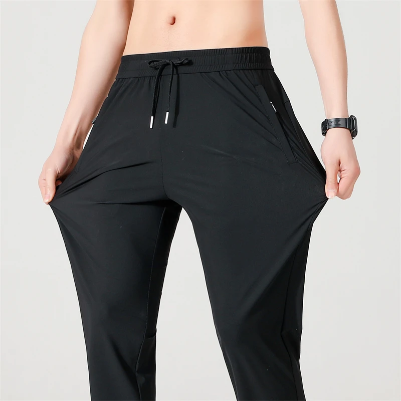 Ice Silk Men's trousers 2024 summer black-and-gray thin style business casual pants outdoor stretch breathable straight leg loos 5