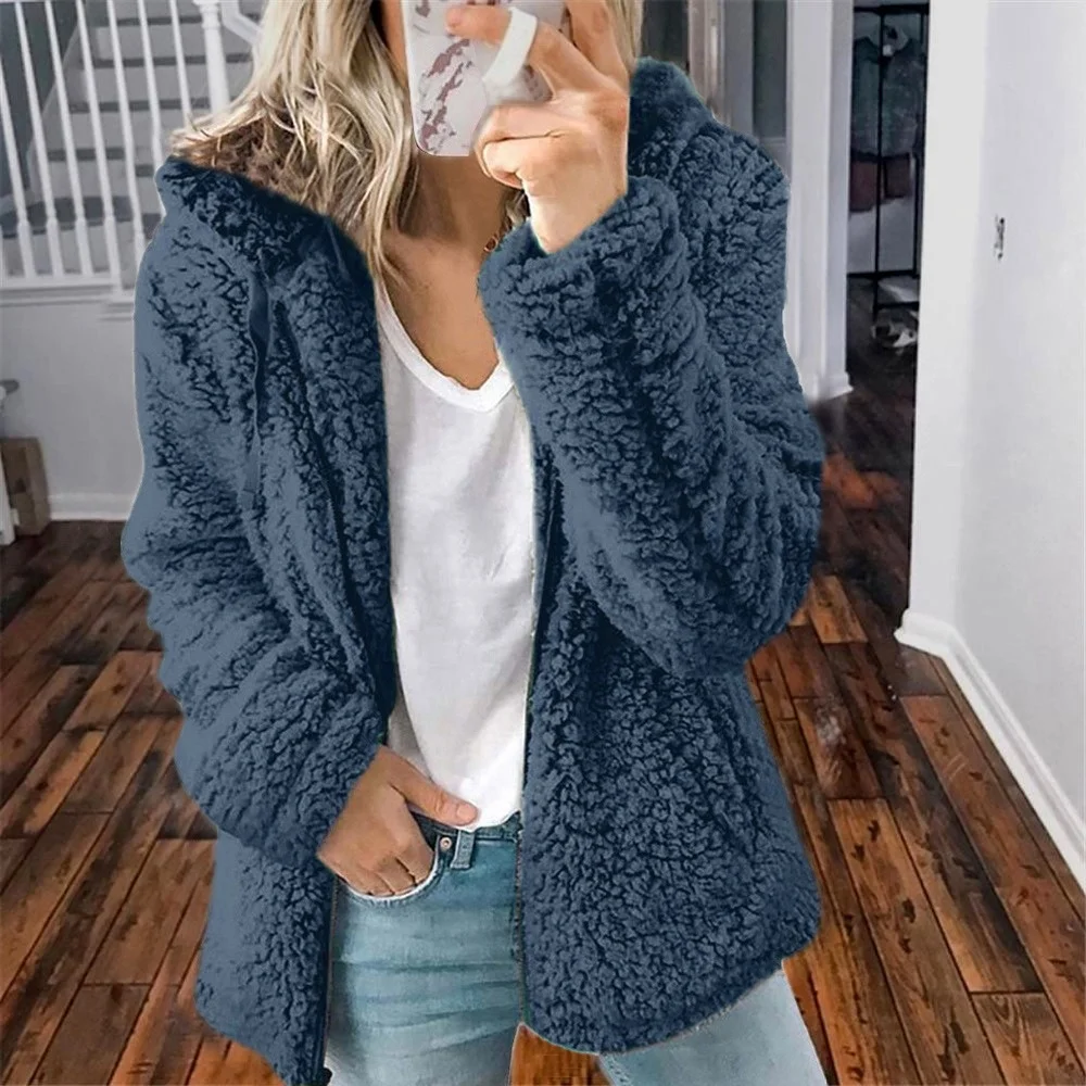 Women's Artificial Rabbit Leather Jacket, Hooded Cardigan, High Waist, Fashion, Long Sleeve, Loose, Slim, 2022 New Series long green puffer coat