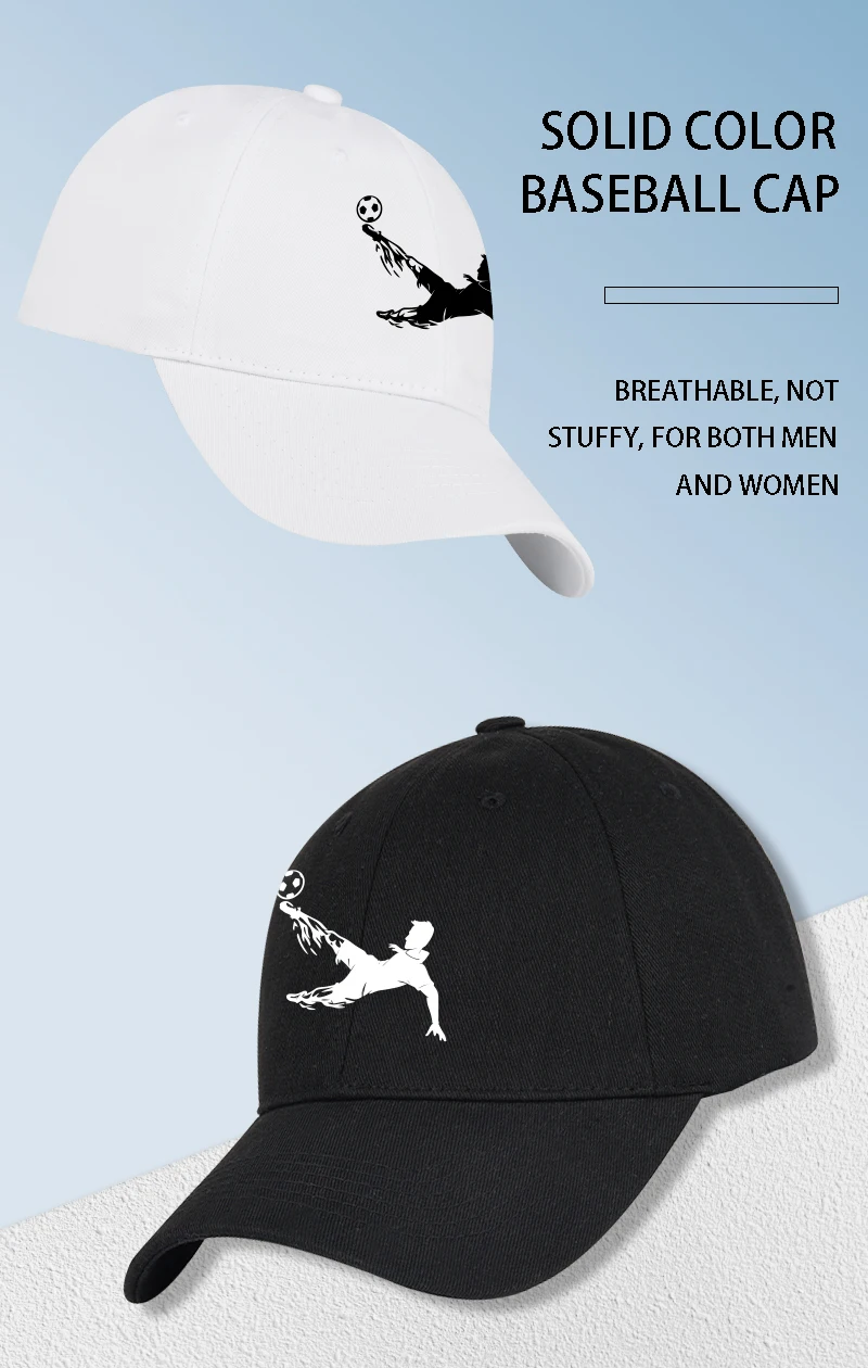 Soccer Bicycle Kick Print Baseball Cap Adjustable Unisex Football Fan Sun Hat
