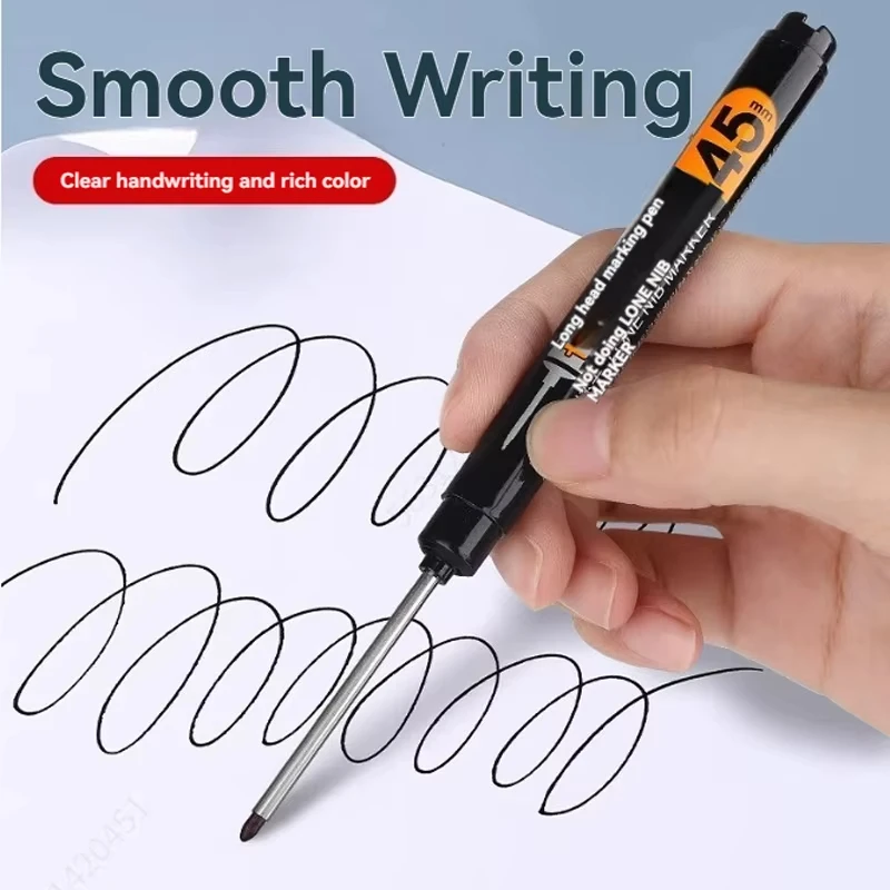 12Pcs Multi-Purpose 45mm Deep Drill Hole Long Nib Waterproof Marker Pens for Bathroom Woodworking