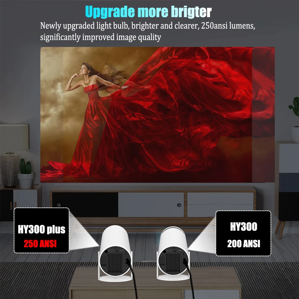 DITONG HY300 Plus 프로젝터 4K HD 안드로이드 LED 비디오 홈 시어터 시네마 폰 영화용 미니 프로젝터 업그레이드 버전
