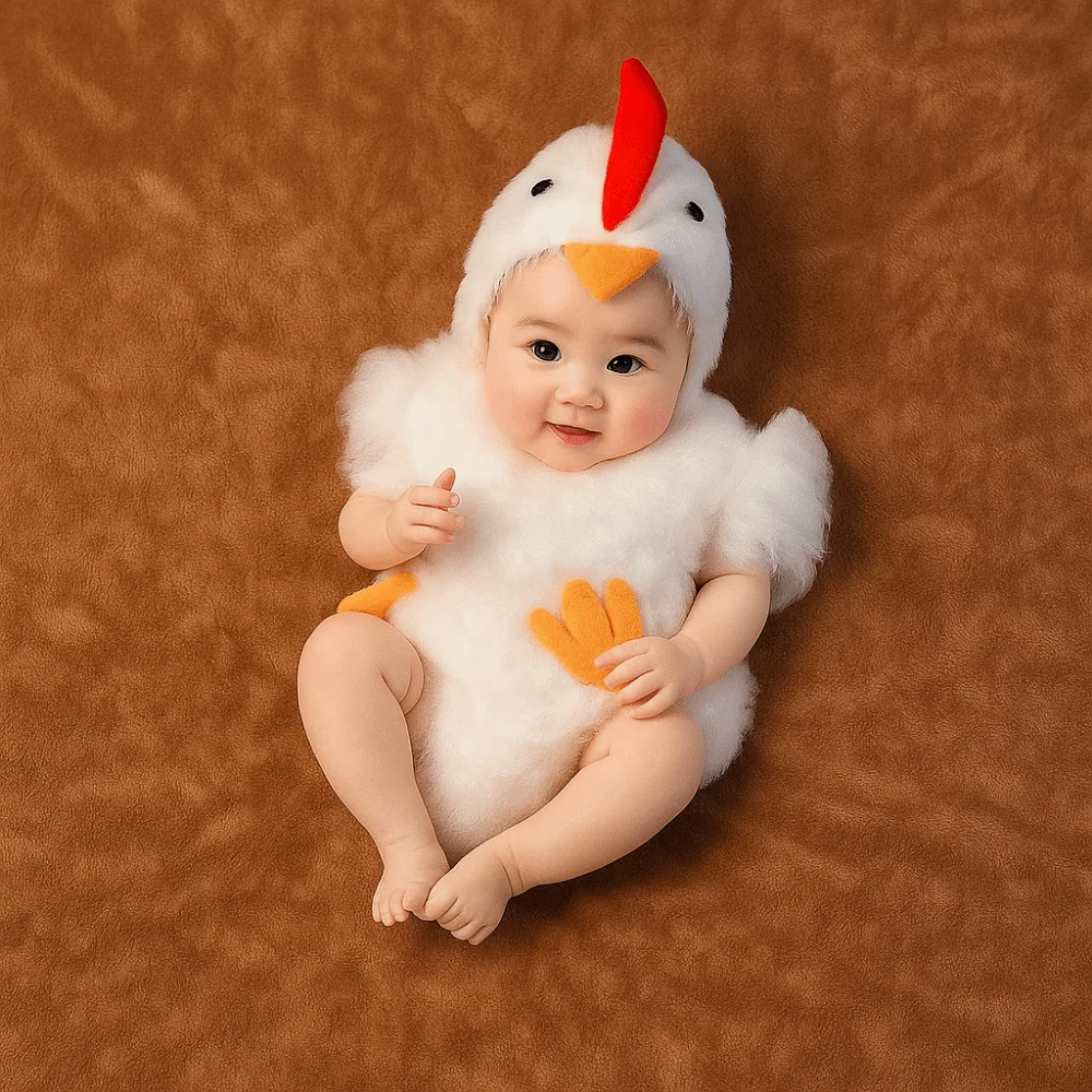 Creative Chicken Baby Photography Suit Bodysuit Hat Set Cute Design Infant Studioshoot Outfits Furry Romper Unisex Animals