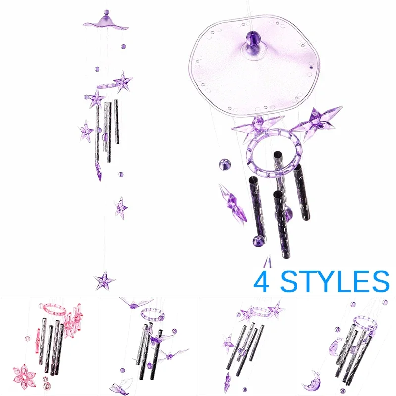 1pc Cute Metal Tubes Bell Wind Chimes Garden Yard Hanging Home Decoration Metal+acrylic Creative Hanging Gift 45cm Long