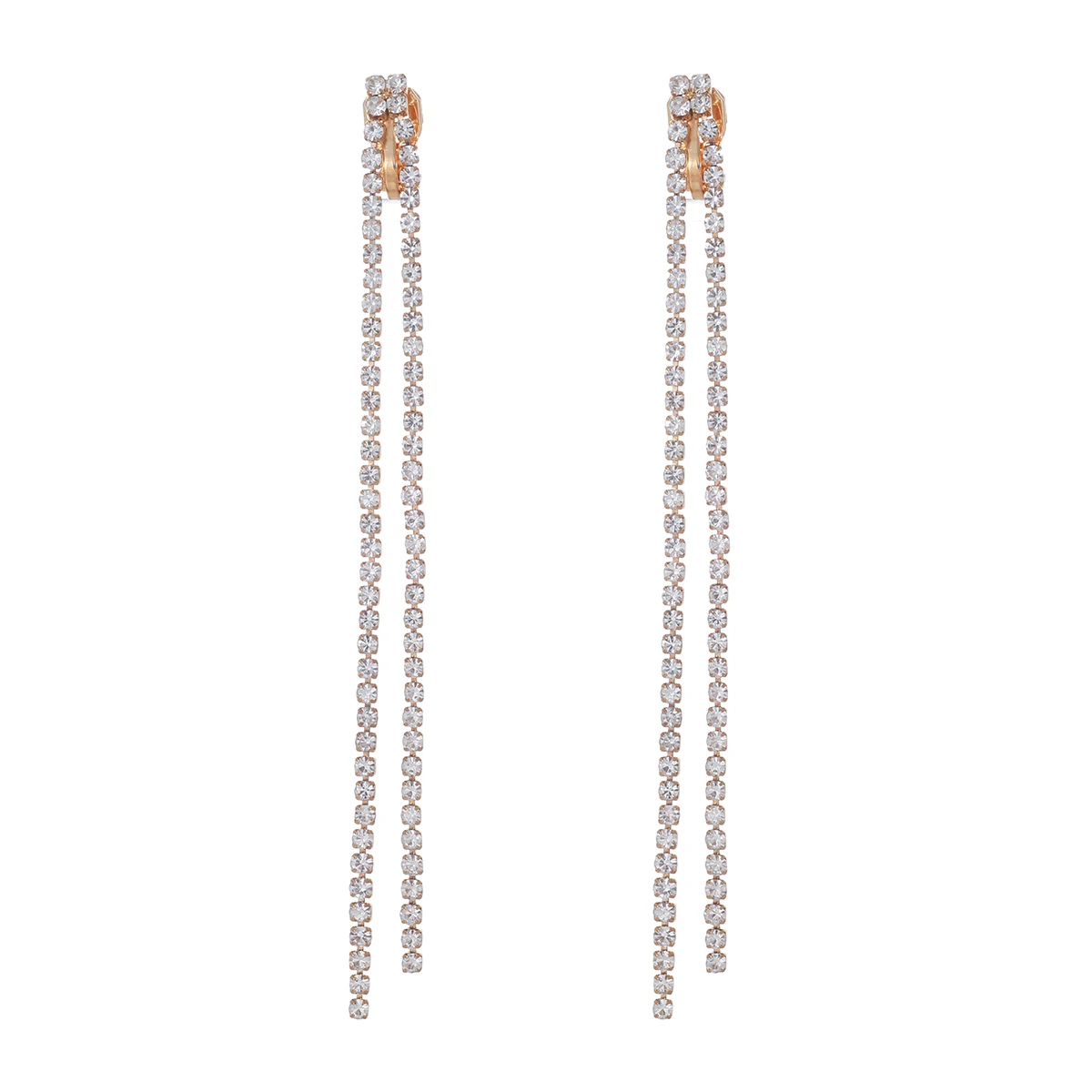 Classic Shiny Crystal Clip on Earrings Ladies Exaggerated Long Tassels Colorful Rhinestone Non Pierced Earrings Jewelry ear clip earrings clip earrings ear clip ear accessories