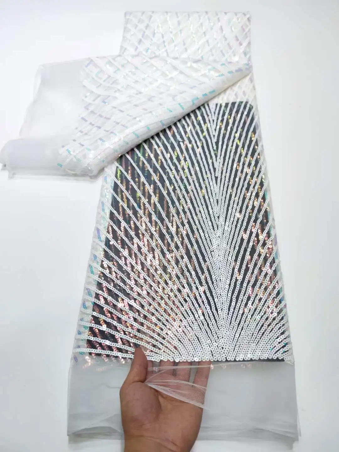 

White African Tulle Lace Fabric 2022 High Quality French Nigerian Net Laces Fabric With Sequins 5 Yards For Party Dresses yy-100