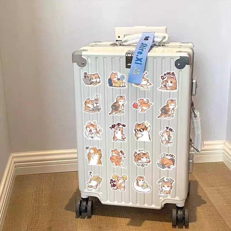 60개 귀여운 작업하는 고양이 데코 스티커 (컴퓨터, 노트북, 물컵, 냉장고, DIY 창의적인 저널용)