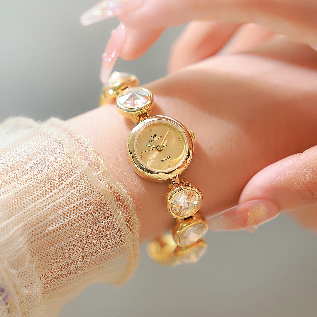 BS Brand New Women's Watches Fashion Luxury Original Inlaid Diamond Bracelet Quartz Ladies watch Waterproof Women Gold Clock