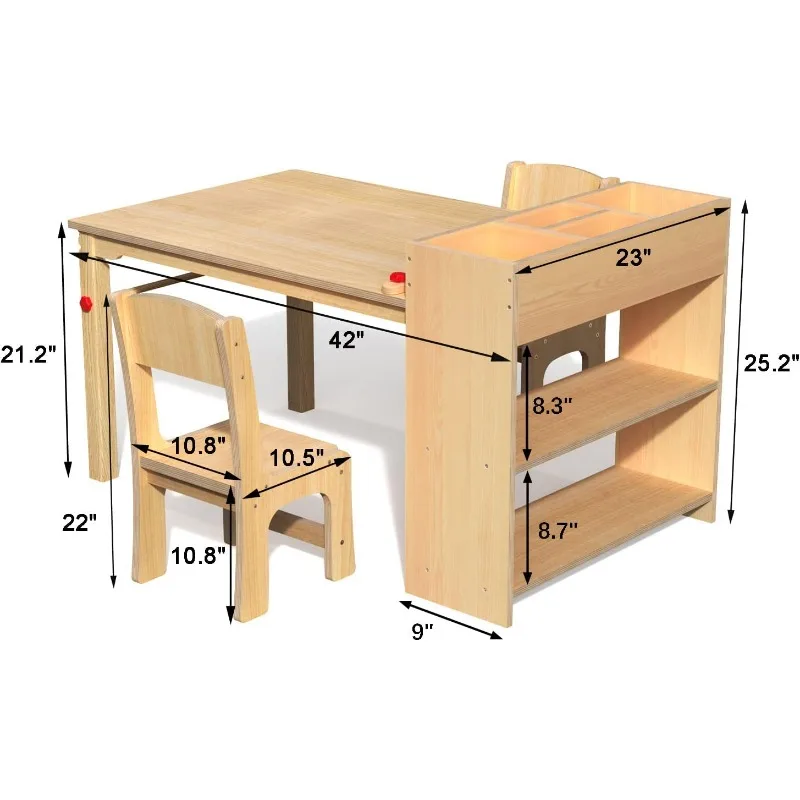 Kids Art Table and 2 Chairs, Wooden Drawing Desk, Activity & Crafts, Children's Furniture