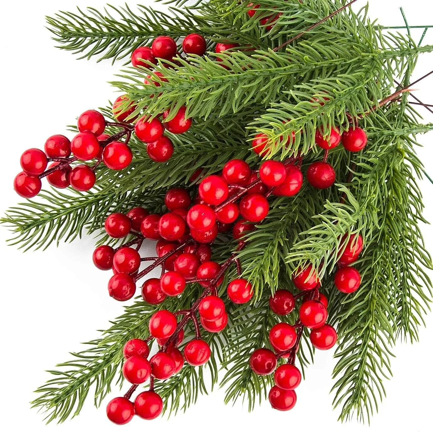 10Pcs Christmas Decoration Artificial Pine Branches Holly Berries Red Berry Branches for Christmas Tree Wreath Gifts Decoration 1