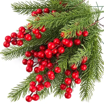 10Pcs Christmas Decoration Artificial Pine Branches Holly Berries Red Berry Branches for Christmas Tree Wreath Gifts Decoration 1