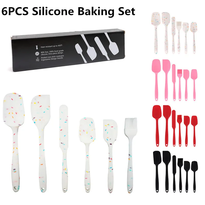 6Pcs Food Grade Silicone Non-Stick Butter Cooking Spatula Set Cooking Pastry Scraper Brush Kitchen Tools Cake Baking Mixing Tool