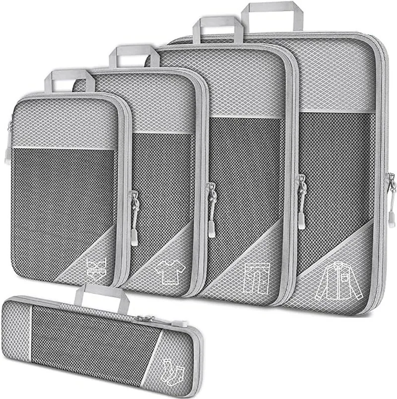 Travel Essentials: 5-Piece Compressed Packing Cubes Organizer Set with Shoe Bag