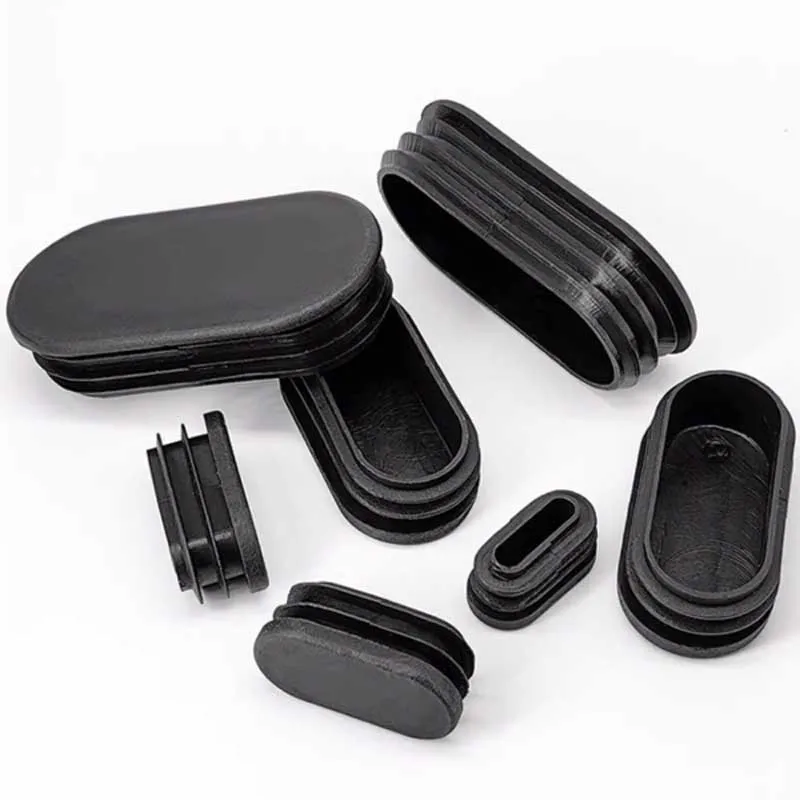 Oval Oblong Tube End Caps, Black/White Plastic Furniture Accessories