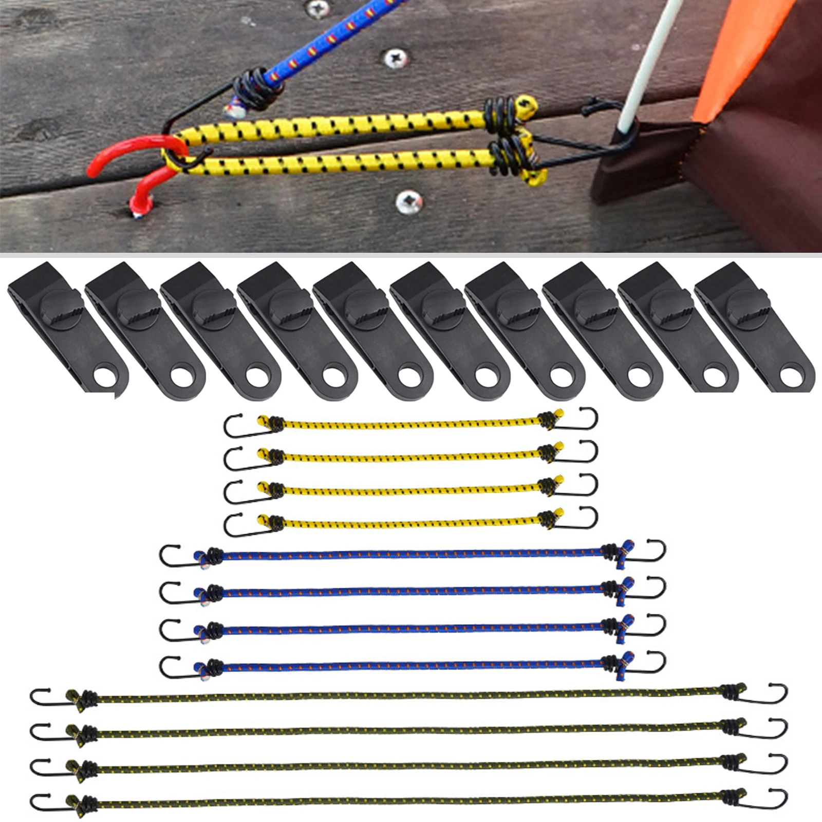 Elastic Bungee Cord Strap Stretch Plastic Hook Car Luggage Kayak Boat