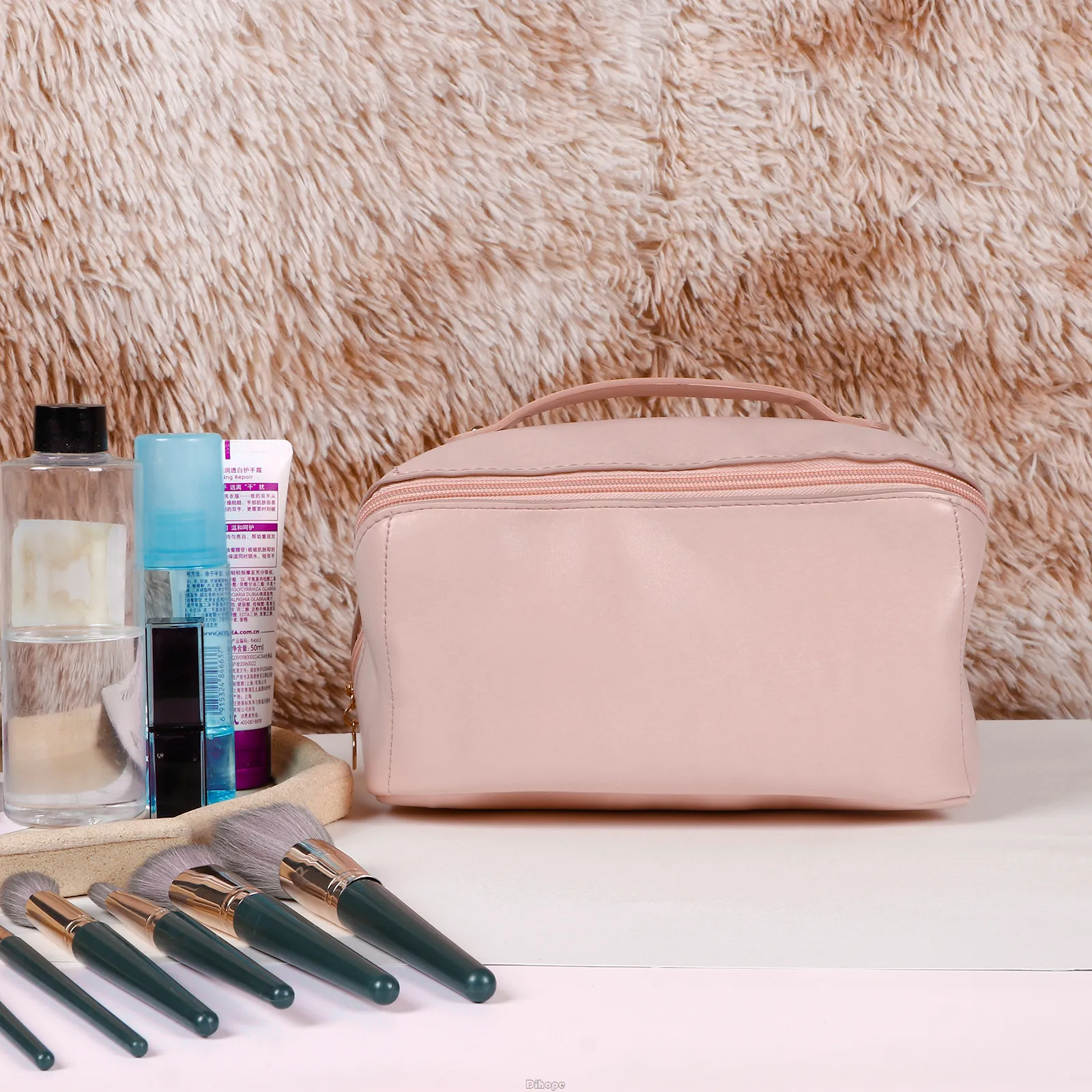 Large-Capacity Makeup Bag Leather Cosmetic Bag Women Multifunction Toiletries Organizer Portable Travel Waterproof Storage Case