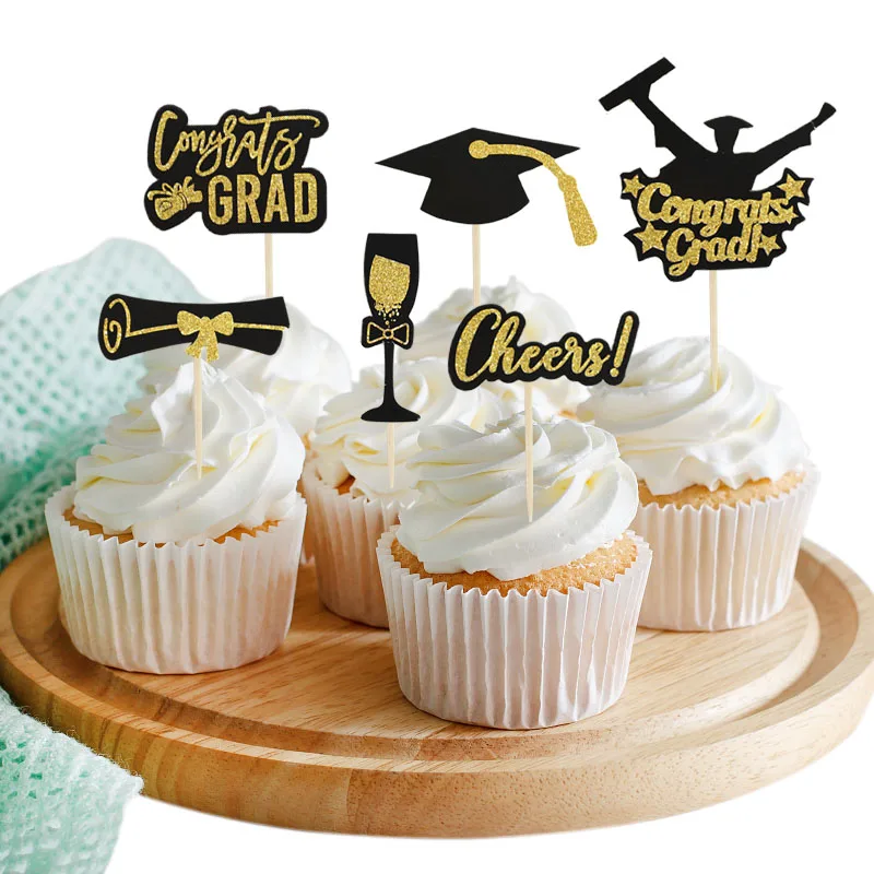 Abaodam 24 Pcs Graduation Season Cake Insert topersitos para comida fruit  decor toppers para comida fruitcakes congrats grad Graduation Hat Topper