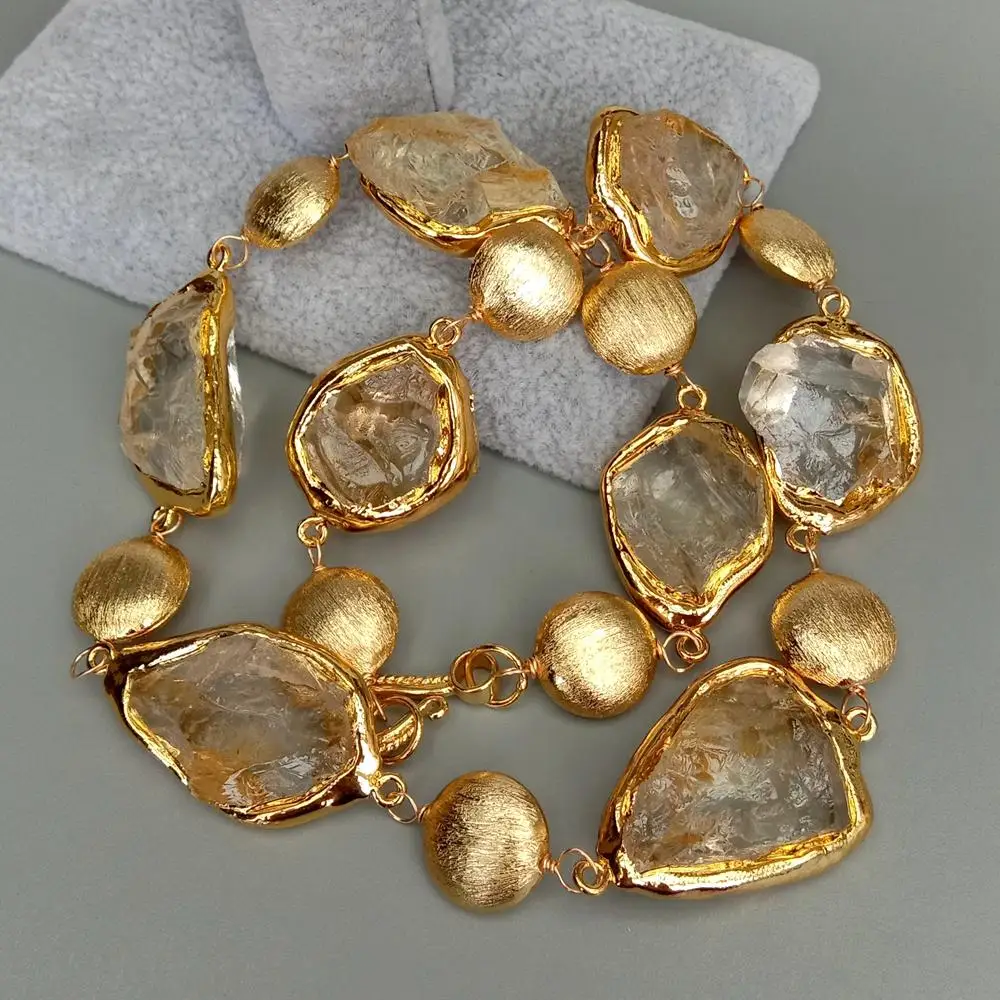 Y·YING Natural Citrines Raw Rough pave Gold color Plated Edge Brushed Bead choker Necklace 21" for women 6