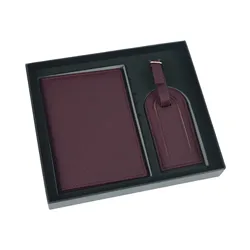 Personalized Passport Cover & Luggage Tag Set - Elegant Travel Accessories (Burgundy)
